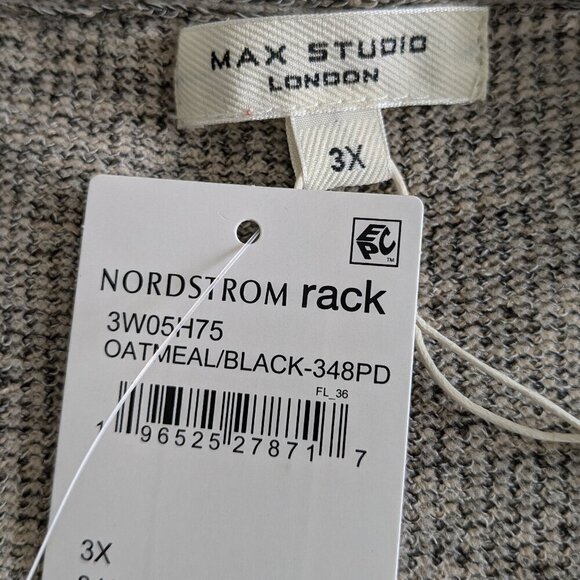 Max Studio Top Size 3X Oat Gray Ruched Sleeve Soft Ribbed Knit Comfy Blouse NWT - Picture 4 of 16